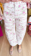 Ivory and Pink Floral Print Barrel Jeans