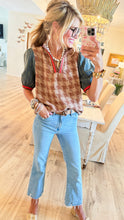 Denim Brown Houndstooth Puff Sleeve Top