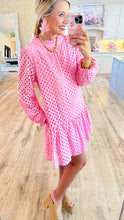 Bubble Gum Pink Eyelet Long Sleeve Dress