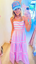 Pink and Blue Striped Midi Dress