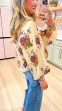 Ecru Floral Print Bubble Hem Top