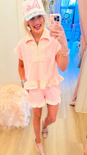 Pink Stripe Ruffle Hem Lounge Short Set
