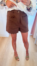 Brown Scallop Accent Trim Shorts