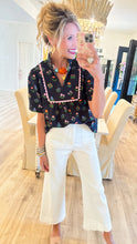 Black Floral Scallop Trim Detail Top