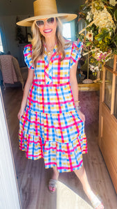 Hot Pink and Blue Gingham Midi
