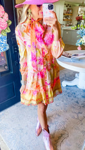Yellow Printed Mini Dress