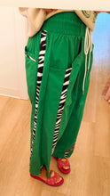Kelly Green Zebra Contrast Wide Leg Parachute Pants