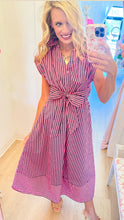 Pink Pine Stripe Cap Sleeve Midi Dress