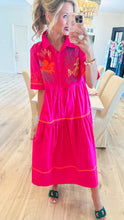Fuchsia Floral Embroidered Midi Dress