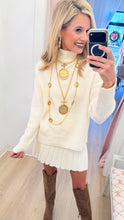 Cream Turtleneck Pleated Skirt Set