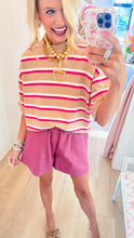 Beige and Pink Stripe Crew Neck Sweater