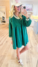 Green Varsity Flare Babydoll Dress