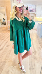 Green Varsity Flare Babydoll Dress