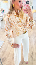 Beige Multi Chain Print Button Down Top