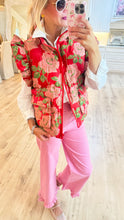 Red Floral Jacquard Puffy Vest