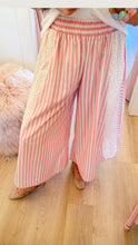 Light Pink Striped Floral Eyelet Detail Wide Leg Pants