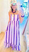 Purple Stripe Ruffle Hem Maxi Dress