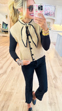 Taupe and Black Contrast Stitching Sweater Vest