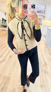 Taupe and Black Contrast Stitching Sweater Vest