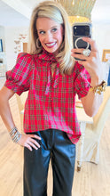 Red Plaid Ruffle Neck Top