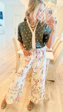 Cream Floral Wide Leg Ruffle Pants