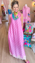Pink and White Polka Dot Lace Hem Midi Dress