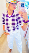 Purple Gingham Cropped Sweater Top