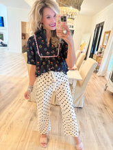 Black Floral Scallop Trim Detail Top