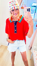 Deal of The Day Red Mineral Washed Crochet Collar Top