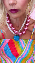 White and Blue Beaded Heart Necklace