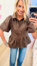 Brown Faux Leather Pleated Animal Print Top