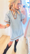 Washed Denim V-Neck Mini Dress