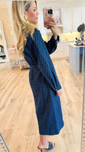 Indigo Denim Printed Button Down Midi Dress