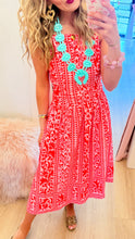 Pink and Red Floral Print Midi Dress