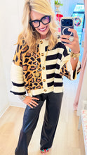Animal Print and Stripe Knit Cardigan