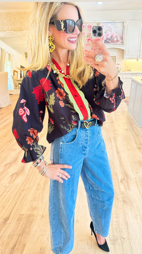 Black Floral Mix Textured Blouse
