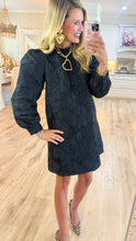 Black Floral Jacquard Puff Shoulder Dress