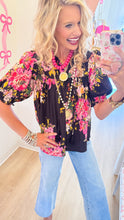 Black Multi Floral Puff Sleeve Top
