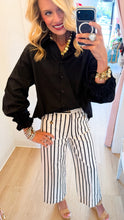 Black Oversized Ruffle Detail Button Up Top