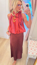 Sienna and Brown Stripe Satin Midi Skirt