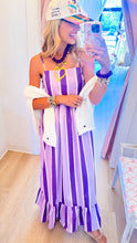 Purple Stripe Ruffle Hem Maxi Dress
