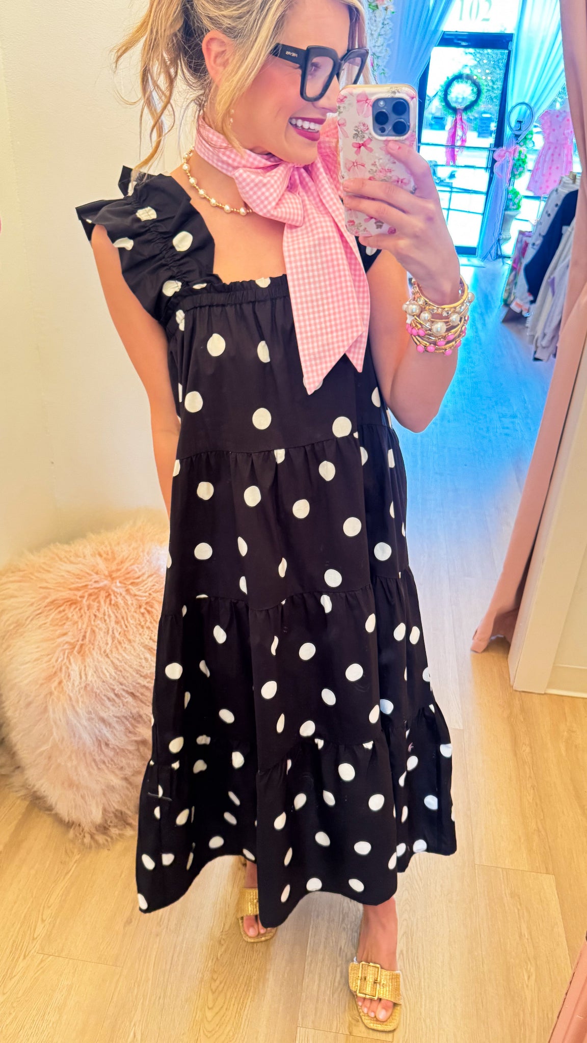 thml clothing maxi dress THML Black and White Polka Dot Flutter Sleeve Maxi Dress – Charlotte Heart  Boutique