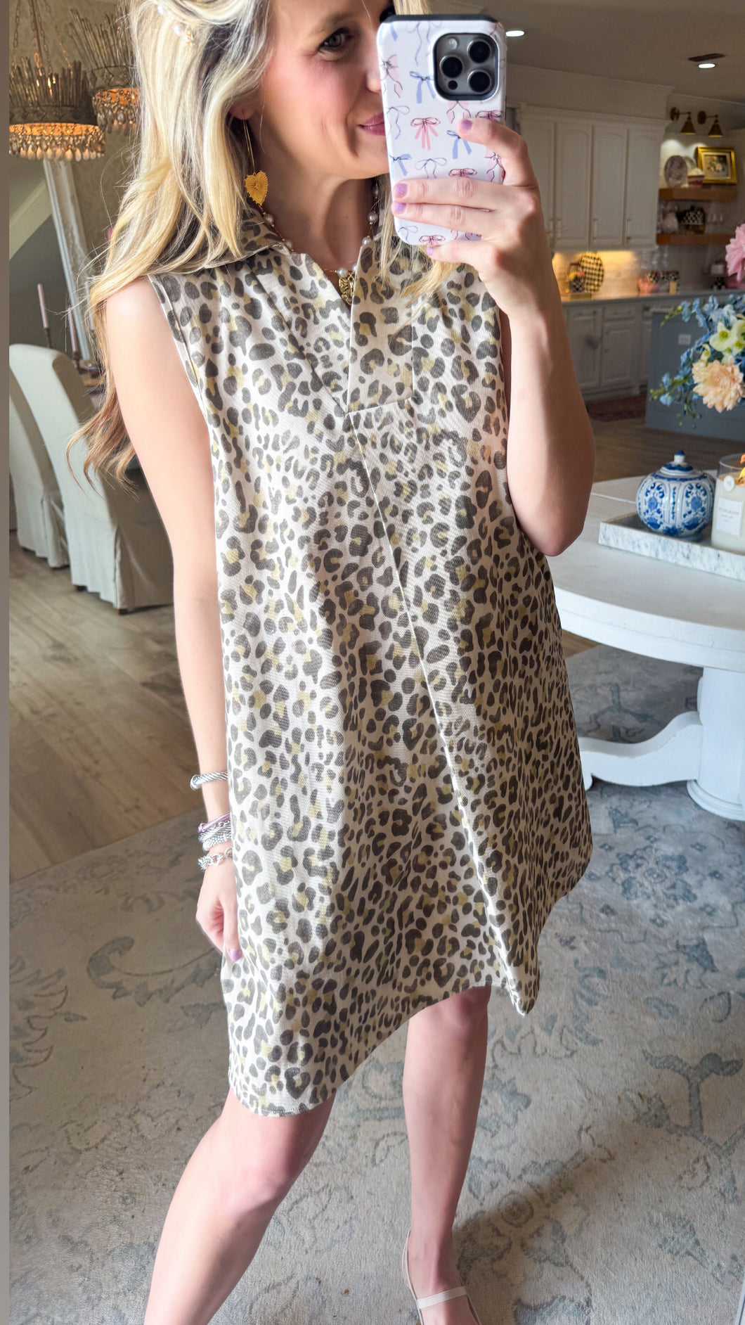 Oatmeal Leopard Sleeveless Mini Dress