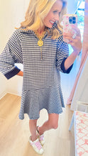 Navy Gingham Half Zip Mini Dress