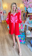 Pink and Red Floral Applique Shift Dress