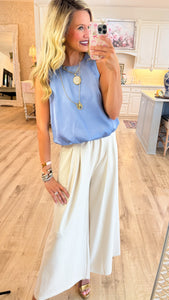 Dusty Blue Heavy Satin Bubble Hem Top