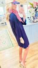 Navy Scallop Hem Mini Dress