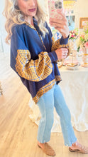 Navy Plaid Contrast Pullover