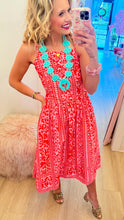 Pink and Red Floral Print Midi Dress
