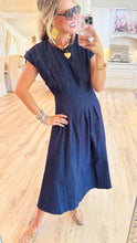 THML Denim Cap Sleeve Pleated Midi Dress